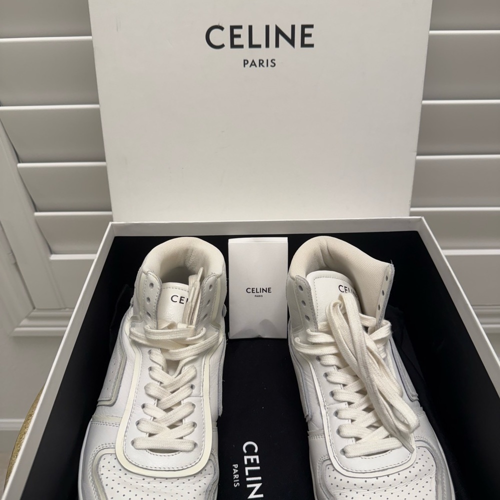 Celine Ct-01 “Z” Trainer High Top Sneaker In Calfskin Optic White - Picture 3 of 12